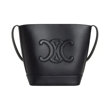 CELINE Cuir Triomphe Smooth Cow Leather Bucket Bags Shoulder Bag Crossbody Bag Small Size Women's Black