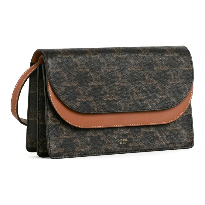 CELINE Triomphe Coated Canvas With Lambskin Trim Wallets Shoulder Bag Crossbody Bag Regular Women's Tawny-1