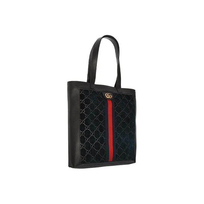 GUCCI Velvet With Leather Tote Bag Shopping Bag Shoulder Bag Handbag Medium Size Unisex Dark Blue/Black-1