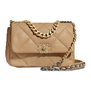 CHANEL 19Bag Lambskin Flap Bag, Shoulder Bag, Crossbody Bag Trumpets Women's Dark Beige