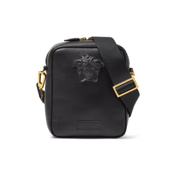 VERSACE La Medusa Leather Shoulder Bag Crossbody Bag Small Size Men's Black