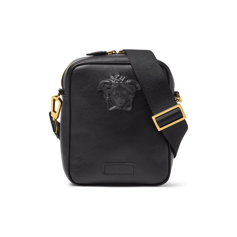 VERSACE La Medusa Leather Shoulder Bag Crossbody Bag Small Size Men's Black-0
