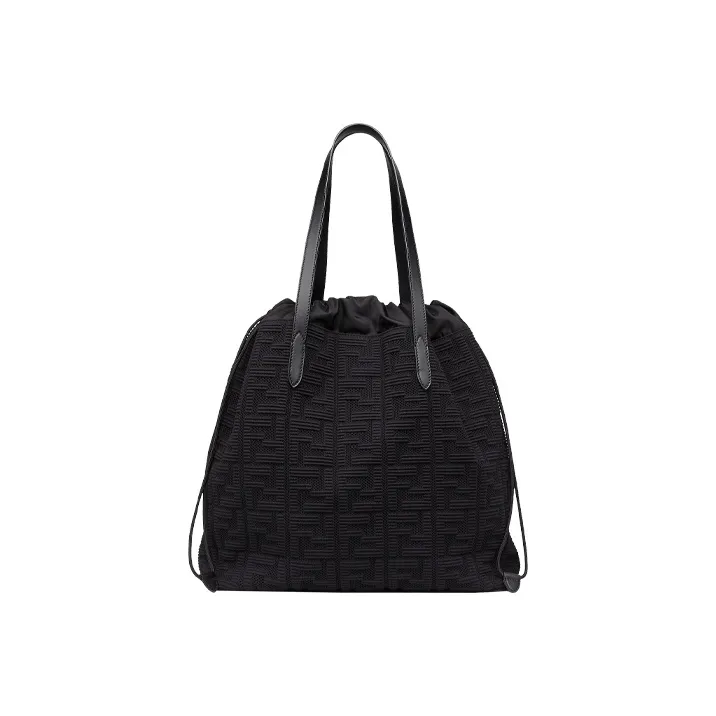 FENDI Nylon Plain Weave Fabric Material Tote Bag Shopping Bag Shoulder Bag Handbag Large Size Men's Black-3