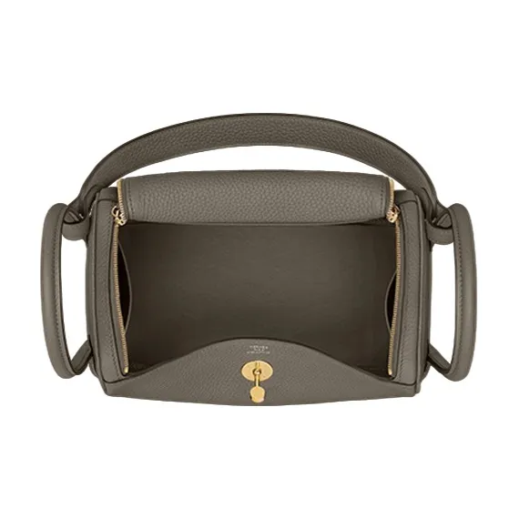 HERMES Lindy Clemence Bullock Leather Handbag Shoulder Bag Women's 8F Gris Etain Tin Gray-3