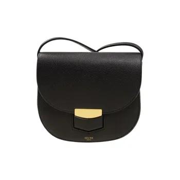CELINE Calfskin Saddle Bag Shoulder Bag Crossbody Bag Small Size Women's Black