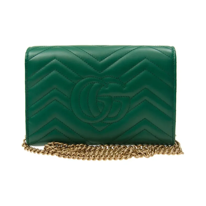 GUCCI Marmont Quilting Leather Envelope Bag Shoulder Bag Crossbody Bag Mini Women's Green-5