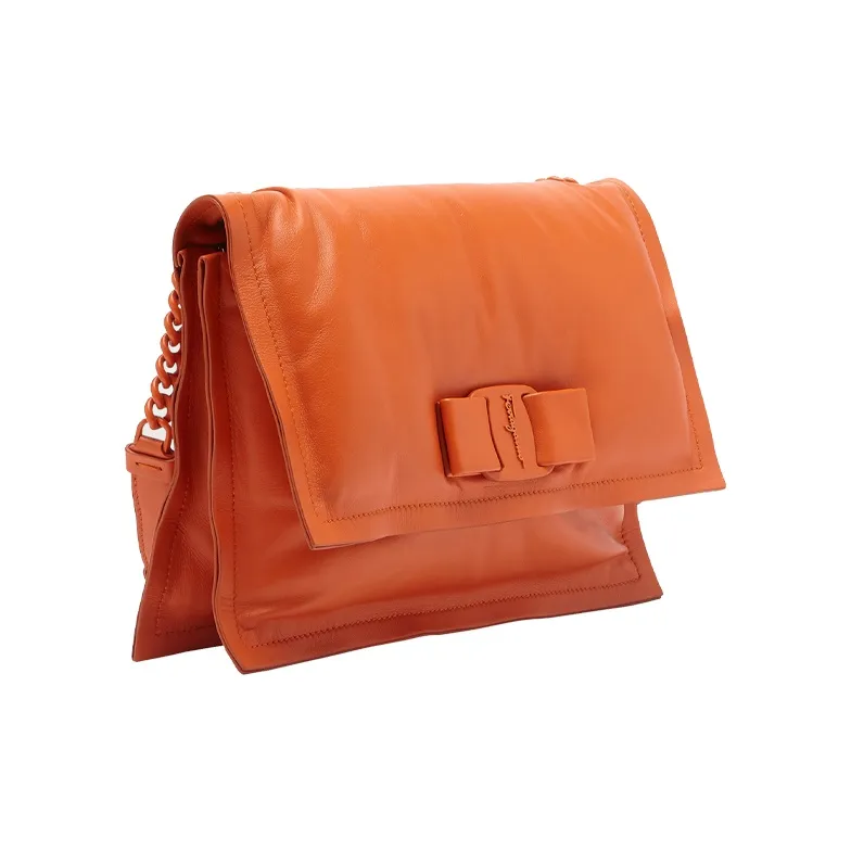 FERRAGAMO Viva Natural Grain Cow Leather Pillow Bag Shoulder Bag Crossbody Bag Small Size Women's Orange-1