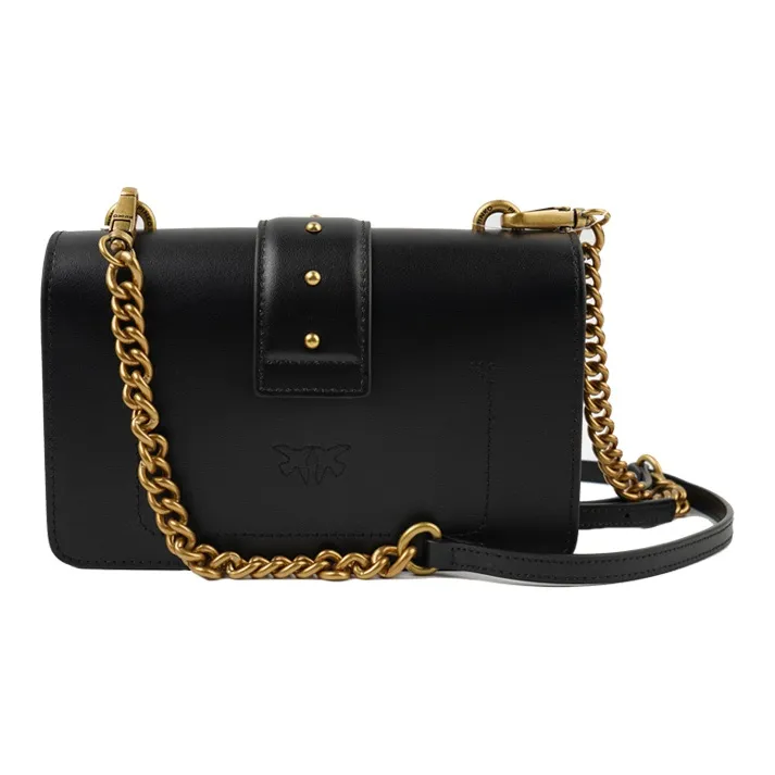 PINKO SIMPLY Cow Leather Crossbody Bag Mini Women's Black/Black Gold-2