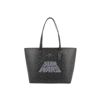 COACH Town Canvas With Leather Tote Bag Shopping Bag Handbag Shoulder Bag Women's Gray Black