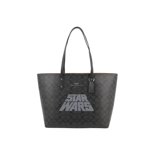 COACH Town Canvas With Leather tote Laurent Bag Shopping Bag Handbag Shoulder Bag Women's Gray Black