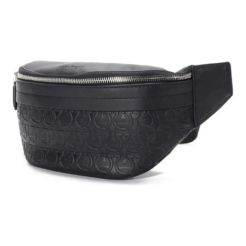 FERRAGAMO GANCINI Cow Leather Sling Bag, Crossbody Bag, Fanny Pack Men's Black-1