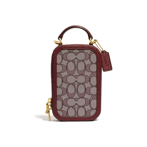 COACH Alie Cow Leather With Fabric Cell Phone Pouch Camera Bag Portable Crossbody Bag Shoulder Bag Mini Women's Red