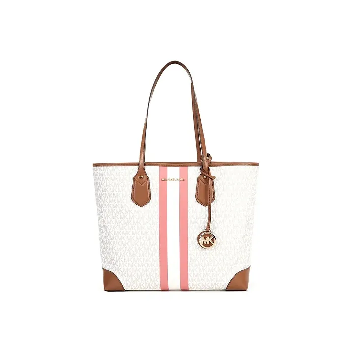 MICHAEL KORS Eva Canvas Mother And Child Tote Bag Handbag Women's Vanilla White & Fuchsia-0