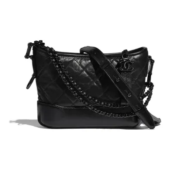 CHANEL Gabrielle Hobo So Black Calfskin Handbag Shoulder Bag Crossbody Bag Small Size Women's Pure Black