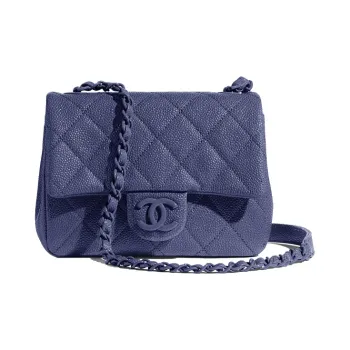 CHANEL Embossed Calfskin Mini Square Flap Bag, Shoulder Bag, Crossbody Bag Women's Marine Blue