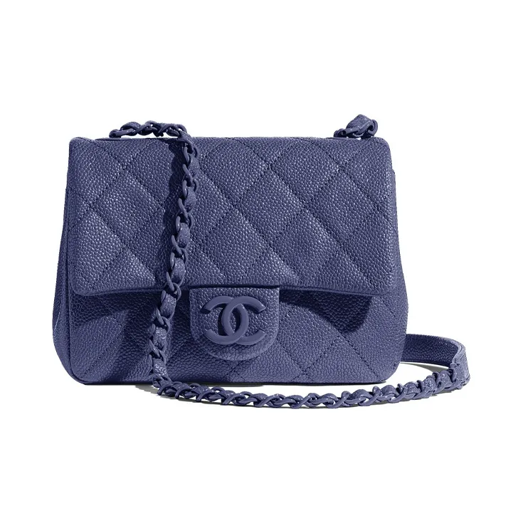 CHANEL Embossed Calfskin Mini Square Flap Bag, Shoulder Bag, Crossbody Bag Women's Marine Blue-0