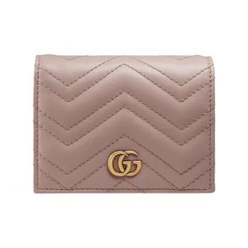 GUCCI GG Marmont Leather Wallets Card Holders Women's Nude Pink