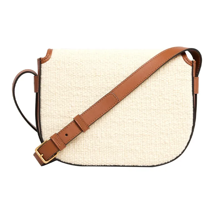 CELINE Triomphe Fabric With Cow Leather Crossbody Bag, Shoulder Bag Women's Red & Tawny-2