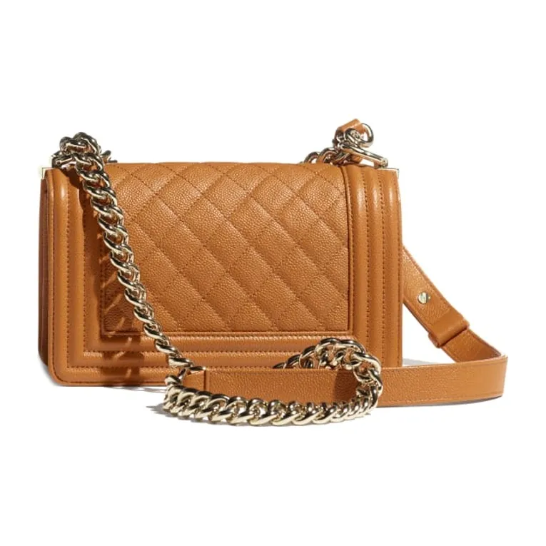CHANEL Leboy Grain Embossed Calfskin With Caviar Cow Leather Shoulder Bag, Crossbody Bag Trumpets Women's Brown-1