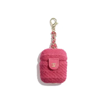 CHANEL Wool Plaid & Gold Metal Clutch Women's Raspberry Pink