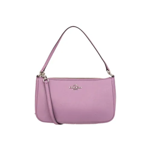 COACH Top Handle Cross-Stitch Leather Mahjong Bag Portable Shoulder Bag Small Size Women's Lavender Purple