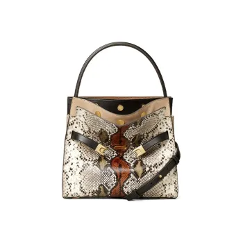 TORY BURCH Lee Radziwill Cow Leather Handbag Shoulder Bag Crossbody Bag Small Size Women's Khaki Color Blocking