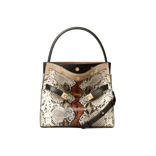 TORY BURCH Lee Radziwill Cow Leather Handbag Shoulder Bag Crossbody Bag Small Size Women's Khaki Color Blocking