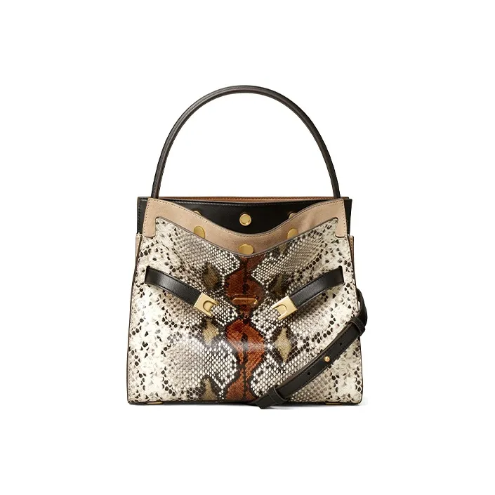 TORY BURCH Lee Radziwill Cow Leather Handbag Shoulder Bag Crossbody Bag Small Size Women's Khaki Color Blocking-0