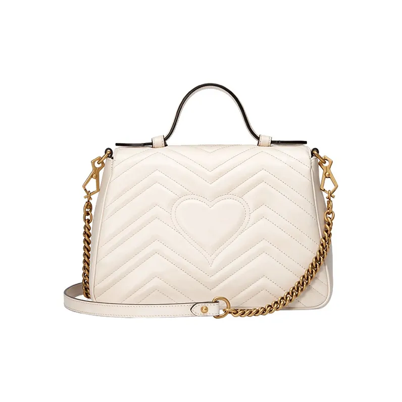 GUCCI Marmont Leather Shoulder Bag Crossbody Bag Handbag Small Size Women's White-2