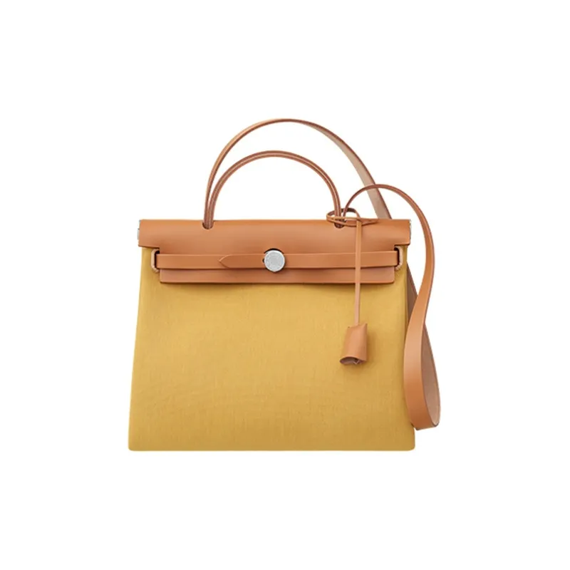 HERMES Herbag Zip Cow Leather Handbag Shoulder Bag Crossbody Bag Women's Ginger Yellow-0