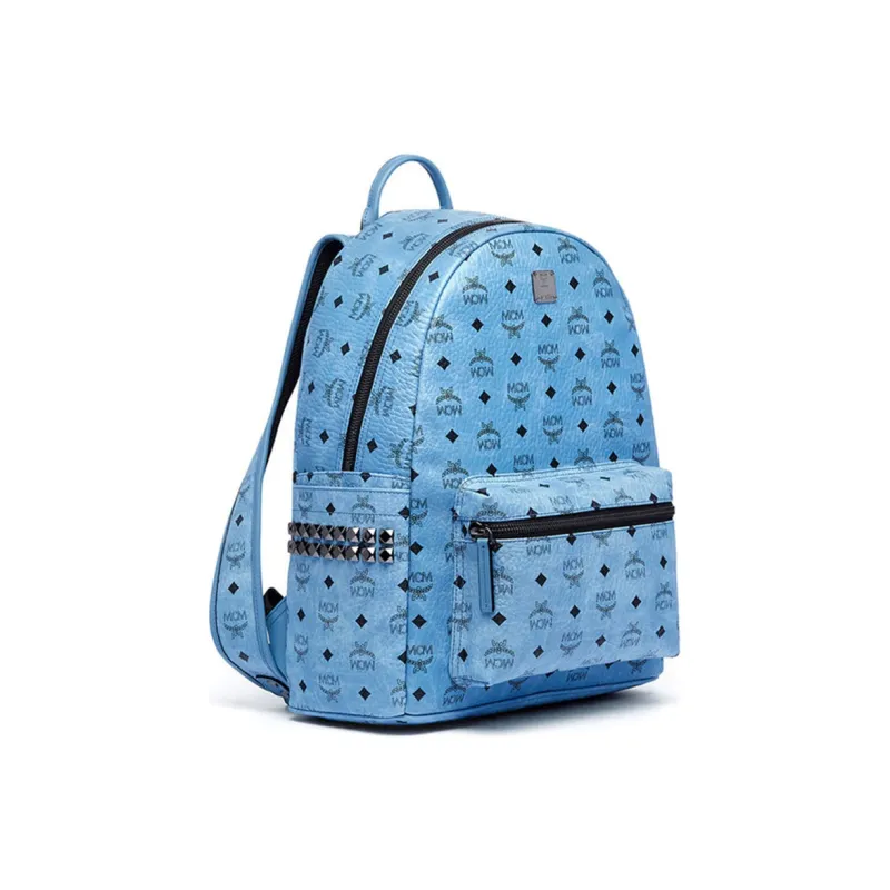 MCM Stark Visetos PVC Backpack Medium Size Women's Blue-1