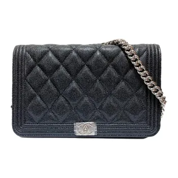 CHANEL Leboy Grain Embossed Cow Leather Wallet On Chain, Shoulder Bag, Crossbody Bag Women's Black