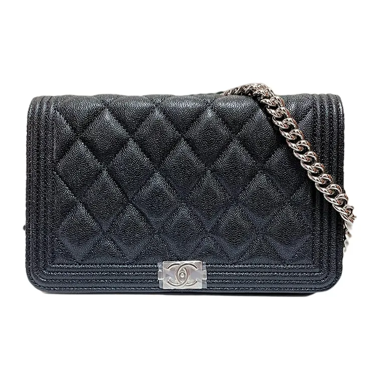CHANEL Leboy Grain Embossed Cow Leather Wallet On Chain, Shoulder Bag, Crossbody Bag Women's Black-0