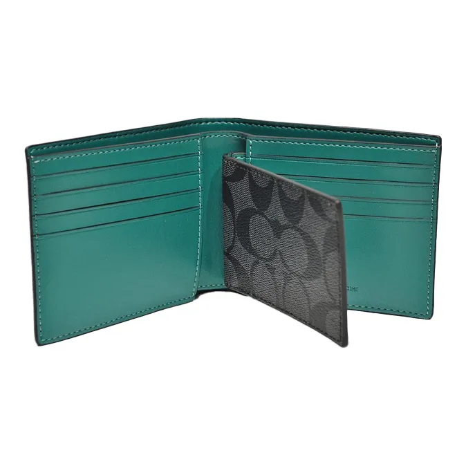 COACH X Guang Yu 3 IN 1 Wallet Canvas With Leather 3-in-1 Wallet Men's Blue/Green Charcoal Gray-2