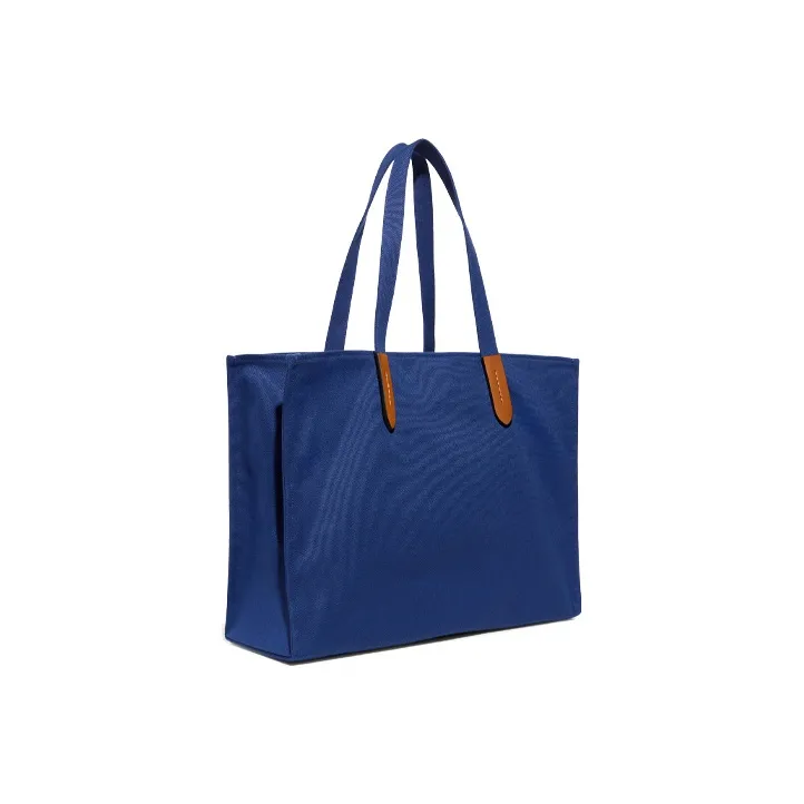 COACH Recycled Tote Canvas Leather Tote Bag Shopping Bag Handbag Shoulder Bag Large Size Unisex Navy-1