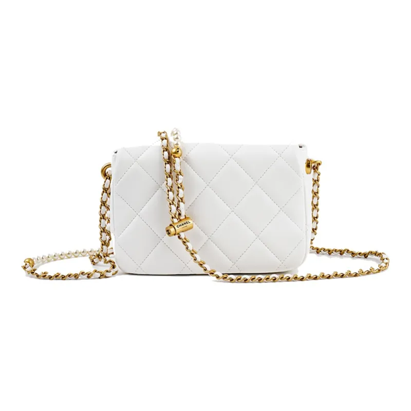 CHANEL Classic Flap CF21K Winter Pearl Chain Shoulder Bag, Crossbody Bag Women's White-2