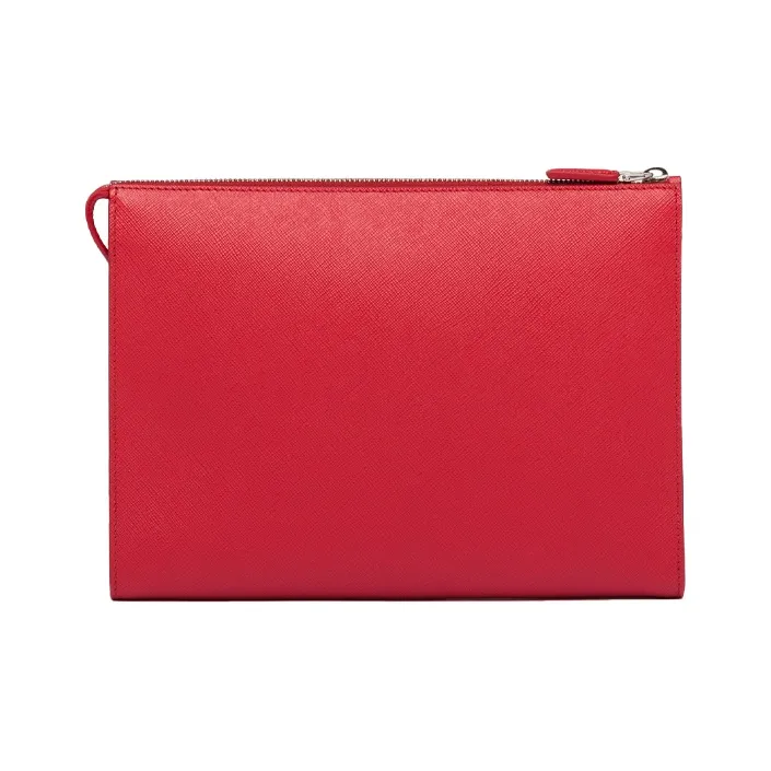 PRADA Saffiano Leather Clutch Men's Red-2