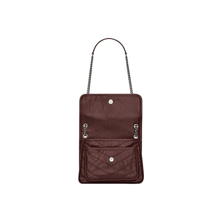 SAINT LAURENT Leather Hobo Bag Chain Crossbody Bag Shoulder Bag Women's Dark Red-4