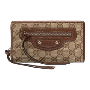 GUCCI Balenciaga Collaboration Canvas With Leather Wallet Unisex Ebony/Brown