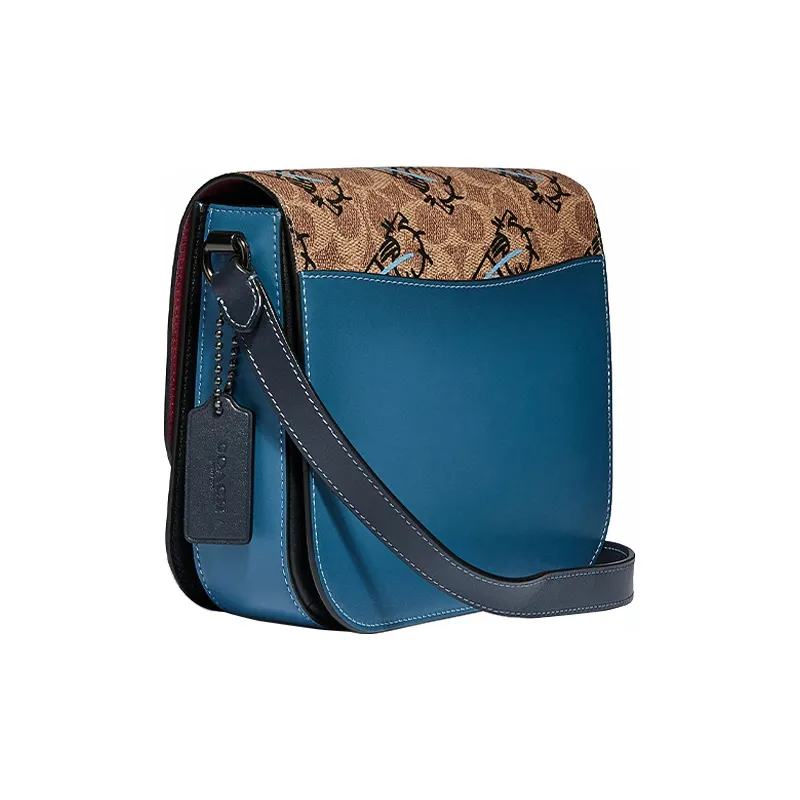 COACH Artificial Leather Saddle Bag Crossbody Shoulder Bag Women's Blue Brown Multicolor-1