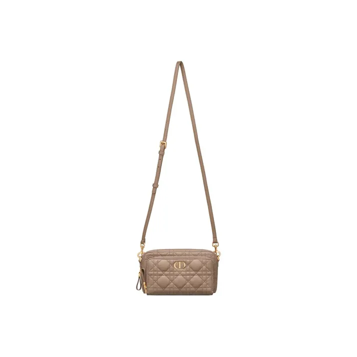 DIOR Caro Calfskin Patchwork Leather Clutch Shoulder Crossbody Bag Women's Taupe-1
