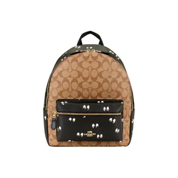 COACH Disney Charlie 27 Disney Snow White Pattern Collaboration Coated Canvas Backpack Large Size Women's Khaki