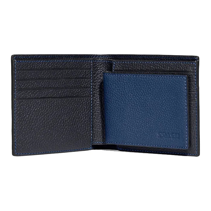 COACH 3 IN 1 Wallet Litchi Grain Leather Logo Print Card Holder Cropped Wallet Men's Dark Blue-5