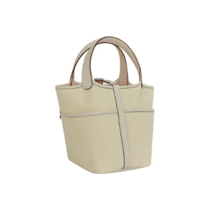 HERMES Picotin Lock Goeland Canvas With Swift Calfskin Canvas Bag Basket Bag Bucket Bag Handbag 18 Women's Cream White-2