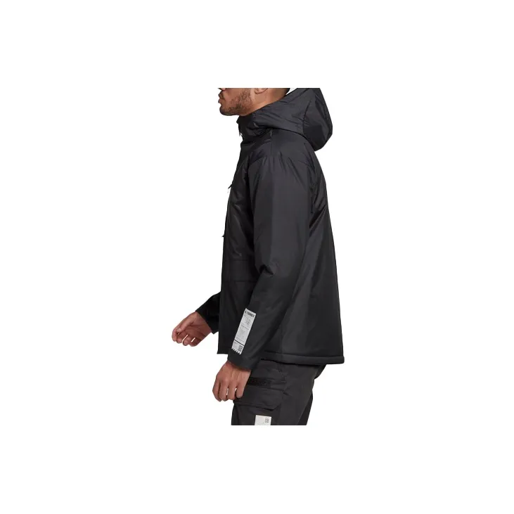 Adidas Solid Color Hooded Puffer Jacket Men's Black-3