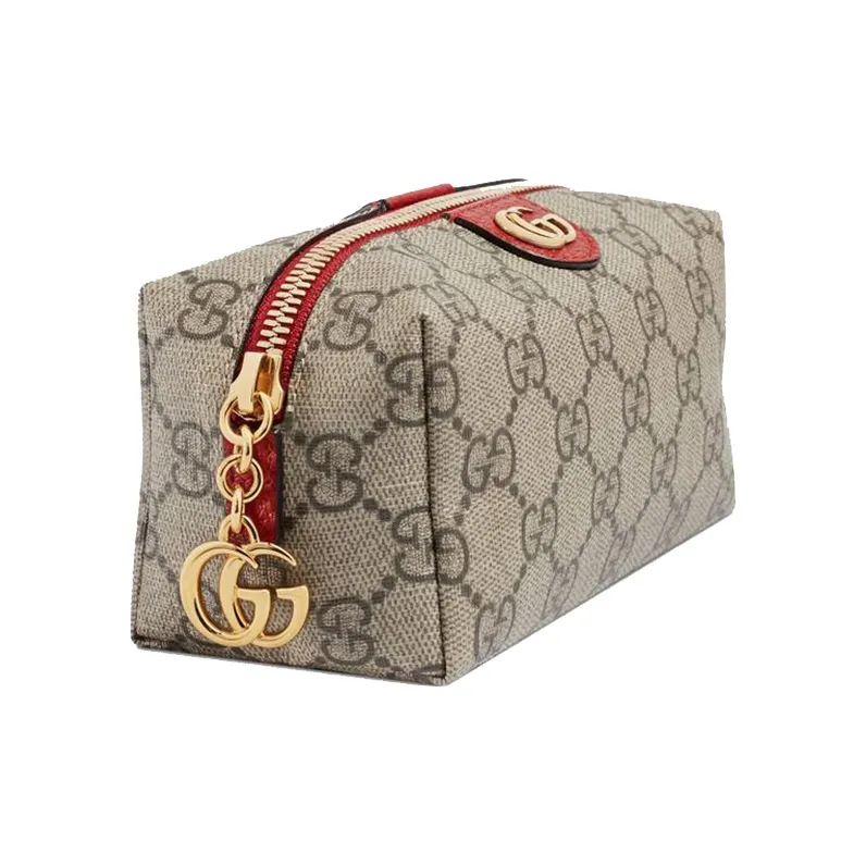 GUCCI Ophidia Canvas With Leather Clutch Makeup Bag Toiletry Bag Medium Size Women's Ebony/Red-2