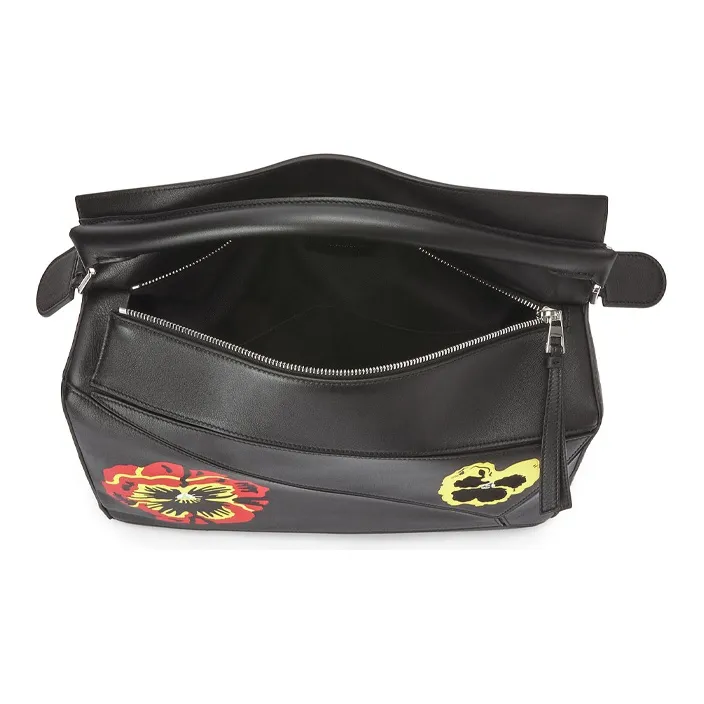 LOEWE Puzzle Cow Leather Handbag Men's Black-5