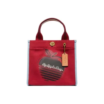 COACH Recycled Tote Leather Canvas Canvas Bag Tote Bag Shopping Bag Handbag Small Size Women's Red
