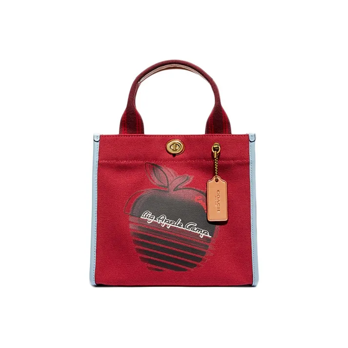 COACH Recycled Tote Leather Canvas Canvas Bag Tote Bag Shopping Bag Handbag Small Size Women's Red-0