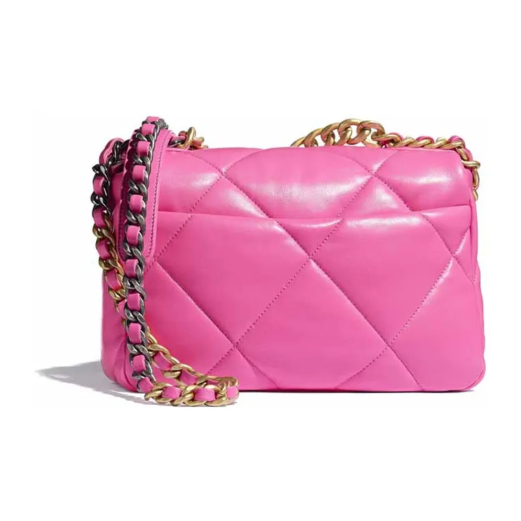 CHANEL 19Bag Smooth Finish Lambskin Chain Shoulder Bag, Crossbody Bag Trumpets Women's Neon Pink Red-1